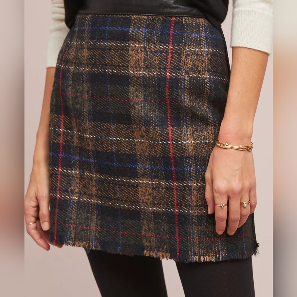 NWT! $328 Ottod'ame Leather & Plaid Skirt Size 4